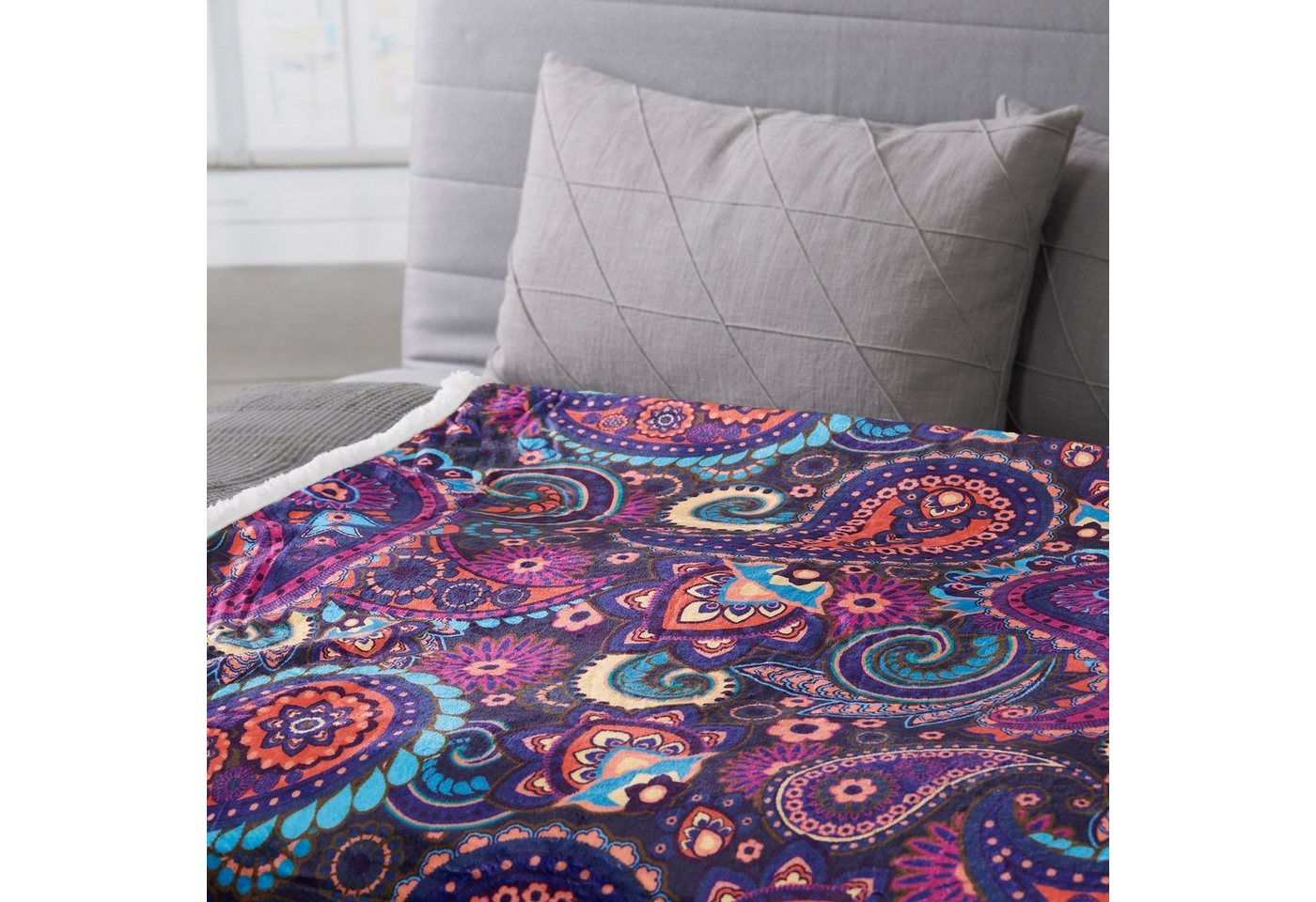 Wohndecke Paisley, HOME DREAM, 150 x 200 cm, edle farbbrillante Kuscheldecke – Bild 3 von 5