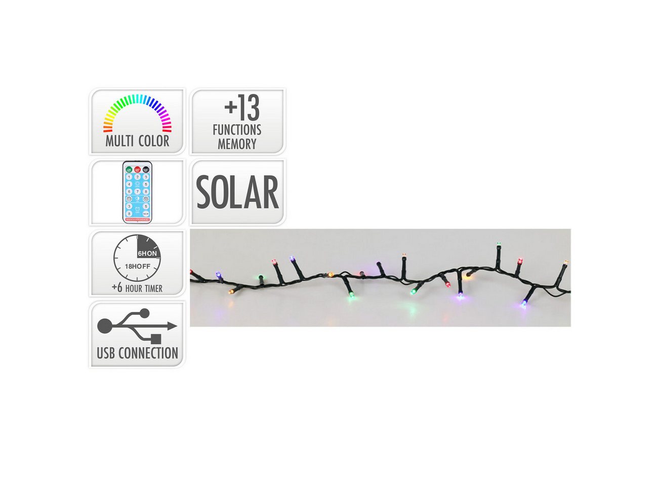 Home & styling collection LED-Lichterkette Basics Solar-Lichterkette 21 m, 480 bunte LEDs, 13 Funktionen, IP44, Solarpanel 24V, 230 mAh/Lampenabstand 4,5 cm/13  – Bild 4 von 5