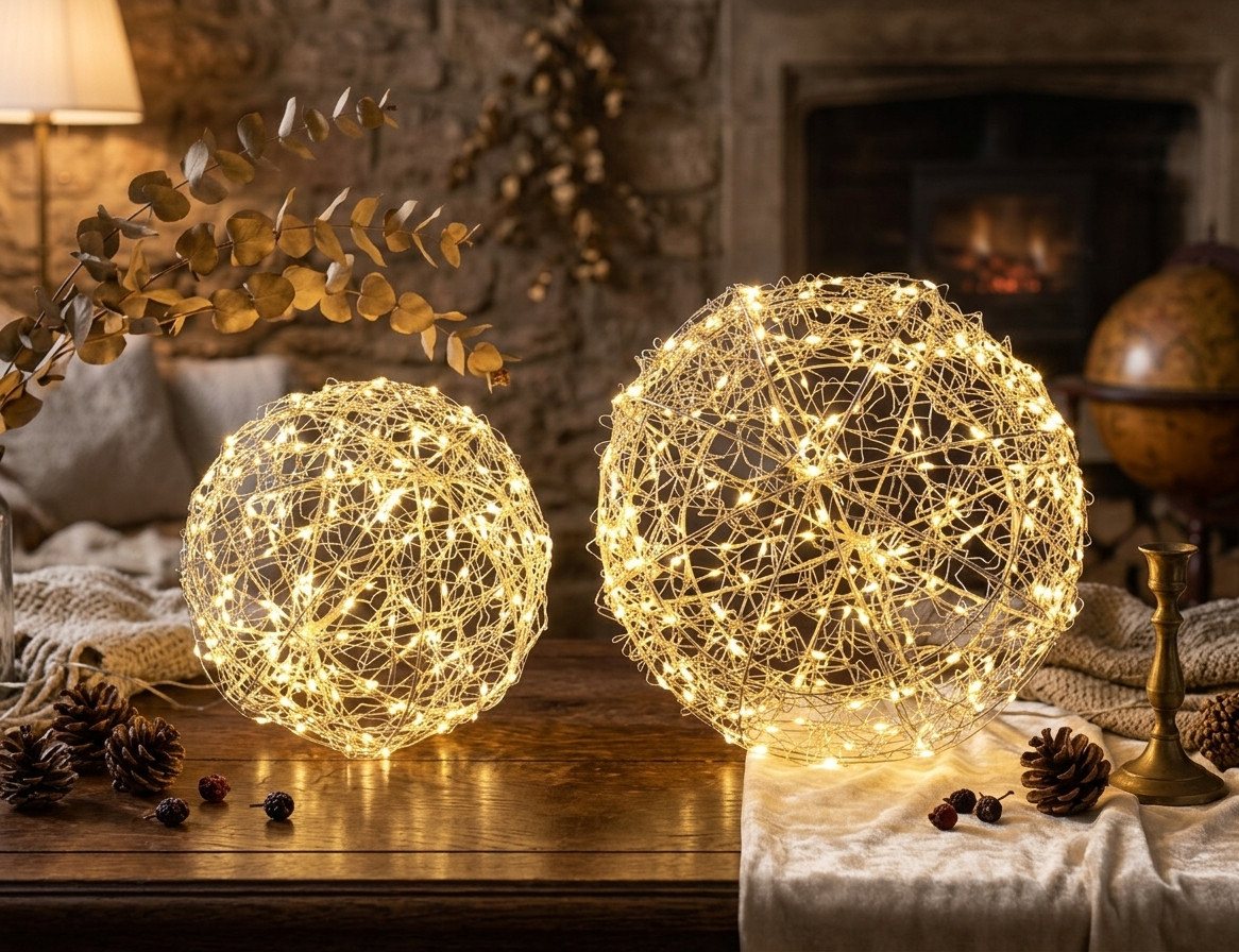 Home-trends24.de LED Dekolicht LED Kugel Silber Warm Timer Kugelleuchte Deko Innen & Außenbereich 2er – Bild 2 von 5