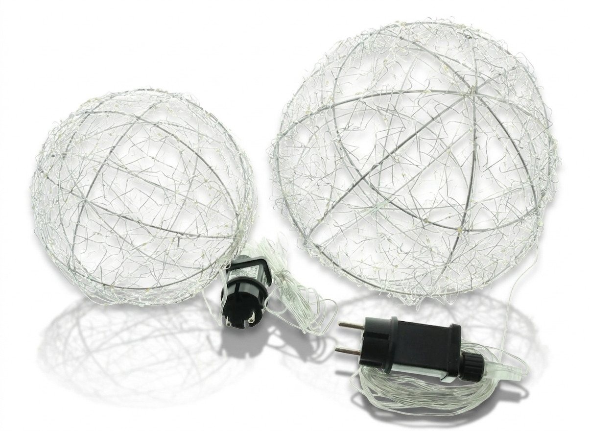 Home-trends24.de LED Dekolicht LED Kugel Silber Warm Timer Kugelleuchte Deko Innen & Außenbereich 2er – Bild 3 von 5