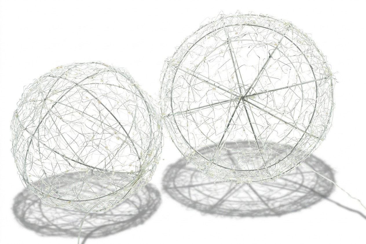 Home-trends24.de LED Dekolicht LED Kugel Silber Warm Timer Kugelleuchte Deko Innen & Außenbereich 2er – Bild 4 von 5