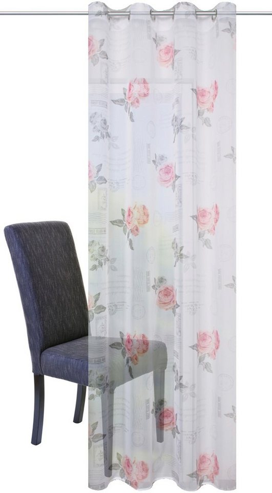 HOME WOHNIDEEN Gardine AMORE (1 St), Ösen, transparent, Voile, HxB: 245x140, Romantischer Ösenschal – Bild 2 von 4