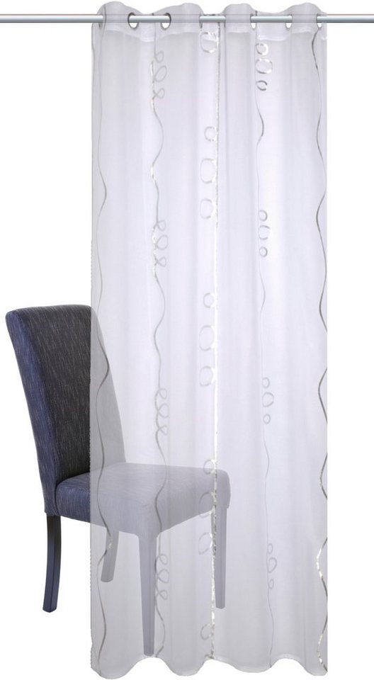 HOME WOHNIDEEN Gardine LOOPY (1 St), Ösen, transparent, Voile, HxB: 245x140, Ösenschal mit Silberdruck – Bild 2 von 4