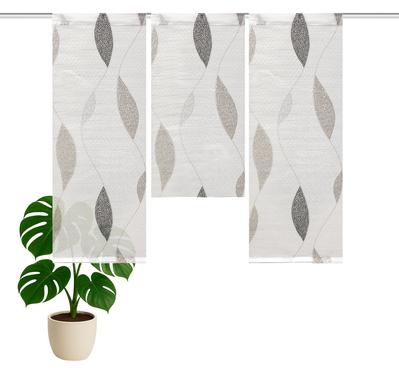 HOME WOHNIDEEN Scheibengardine (3 St), Stangendurchzug, halbtransparent – Bild 3 von 5