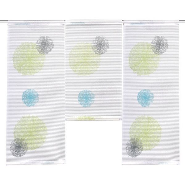 HOME WOHNIDEEN Scheibengardine 3-teiliges Mini Flächenvorhang Set Rawlins grün blau Scheibengardine (3 St), Stangendurchzug, halbtransparent