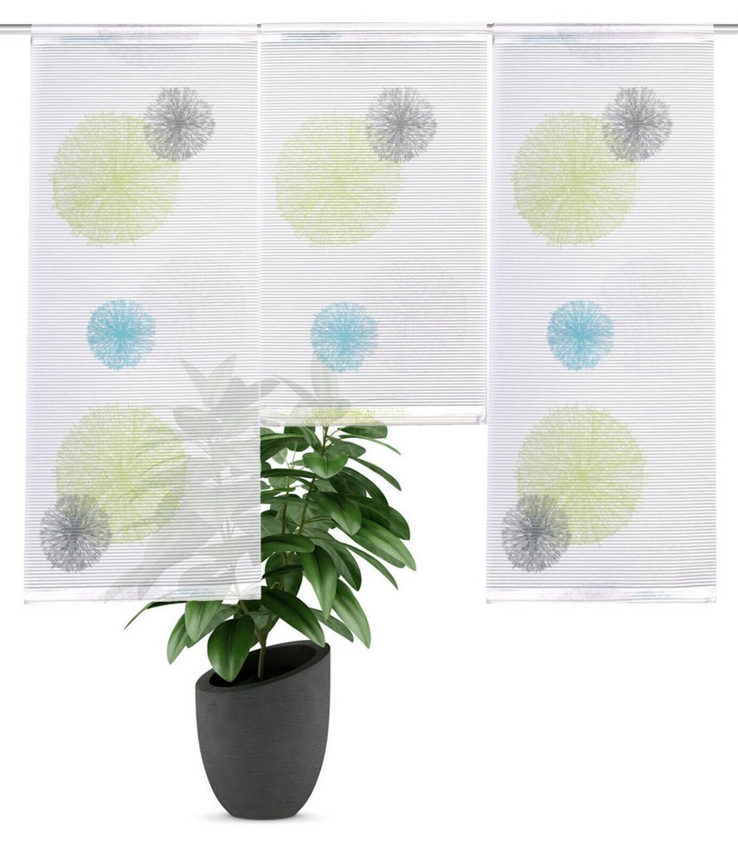 HOME WOHNIDEEN Scheibengardine 3-teiliges Mini Flächenvorhang Set Rawlins grün blau Scheibengardine (3 St), Stangendurchzug, halbtransparent – Bild 3 von 5