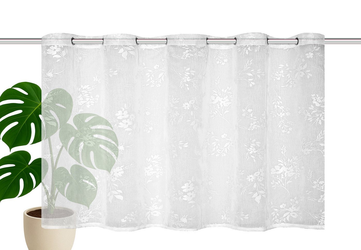 HOME WOHNIDEEN Scheibengardine MIGRON (1 St), halbtransparent, Polyester, Pastendruck – Bild 3 von 3