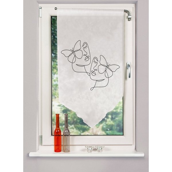 HOME WOHNIDEEN Scheibengardine SYLIA (1 St), Stangendurchzug, halbtransparent, Voile, DIGITALBEDRUCKT, VOILE, SCHAUBE