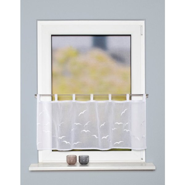 HOME WOHNIDEEN Scheibengardine THAYER (1 St), Schlaufen, halbtransparent, Schlaufencafehaus, Leinenoptik, bestickt