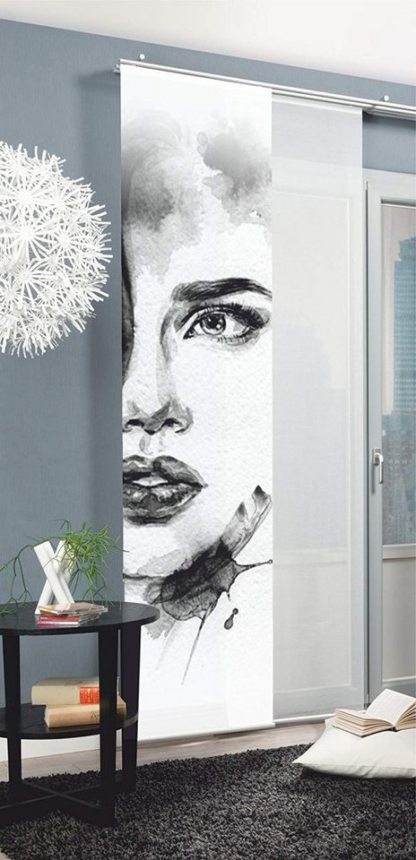 HOME WOHNIDEEN Schiebegardine 87889 FACE Schiebevorhang, Grau, 245 x 60 cm (1 St), Paneelwagen, halbtransparent, 100% Polyester – Bild 2 von 3