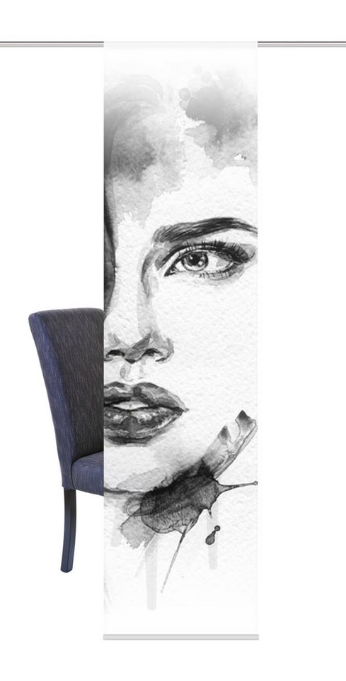HOME WOHNIDEEN Schiebegardine 87889 FACE Schiebevorhang, Grau, 245 x 60 cm (1 St), Paneelwagen, halbtransparent, 100% Polyester – Bild 3 von 3