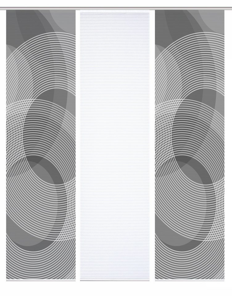 HOME WOHNIDEEN Schiebegardine HIG AFONSO Schiebegardine recyceltes Polyester, 245x60 cm, Kreismotiv (3 St), Paneelwagen, halbtransparent, Polyester (recycelt) P – Bild 2 von 5