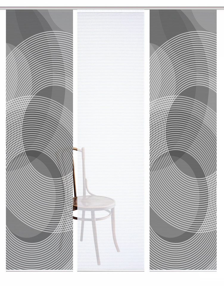 HOME WOHNIDEEN Schiebegardine HIG AFONSO Schiebegardine recyceltes Polyester, 245x60 cm, Kreismotiv (3 St), Paneelwagen, halbtransparent, Polyester (recycelt) P – Bild 4 von 5