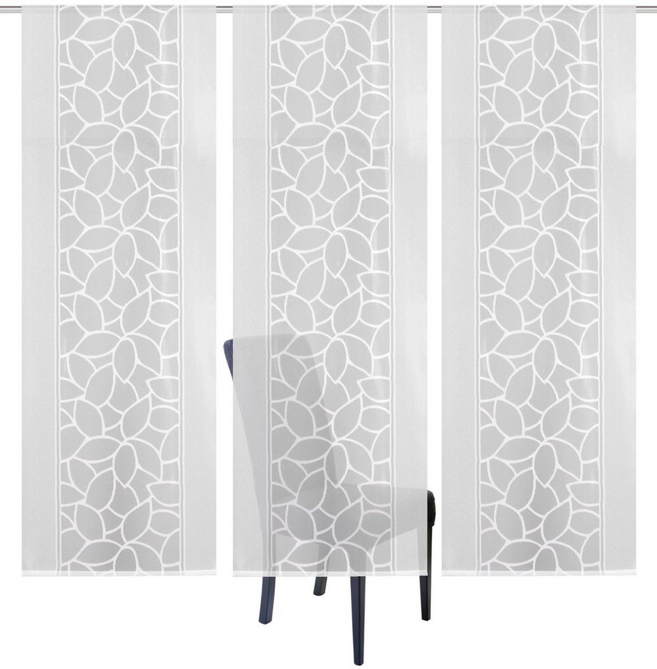 HOME WOHNIDEEN Schiebegardine JENNA (3 St), Klettband, halbtransparent, Schiebevorhang Jacquard Set – Bild 4 von 5