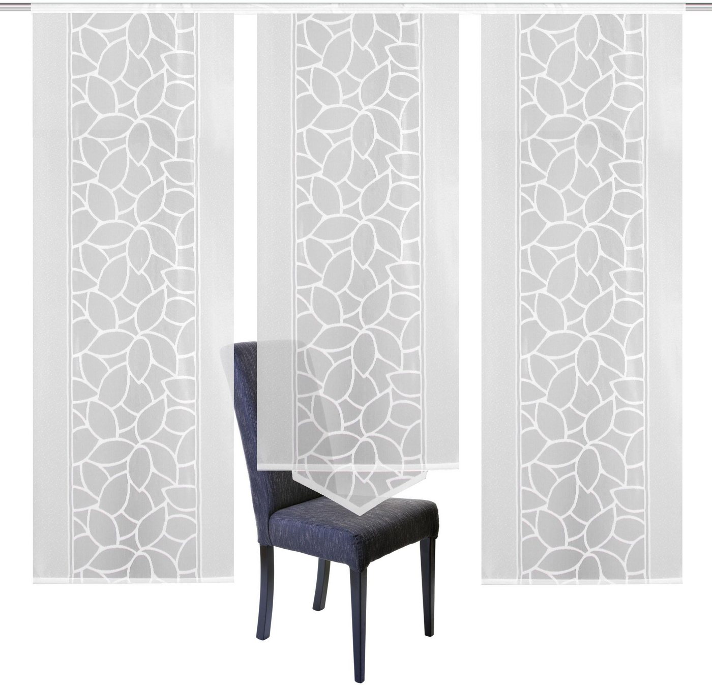 HOME WOHNIDEEN Schiebegardine JENNA (3 St), Klettband, halbtransparent, Schiebevorhang Jacquard Set – Bild 3 von 5