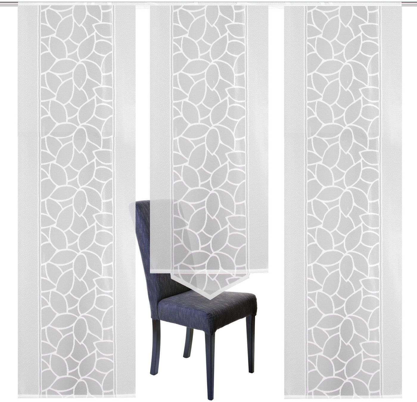 HOME WOHNIDEEN Schiebegardine JENNA (3 St), Klettband, halbtransparent, Schiebevorhang Jacquard Set – Bild 4 von 5