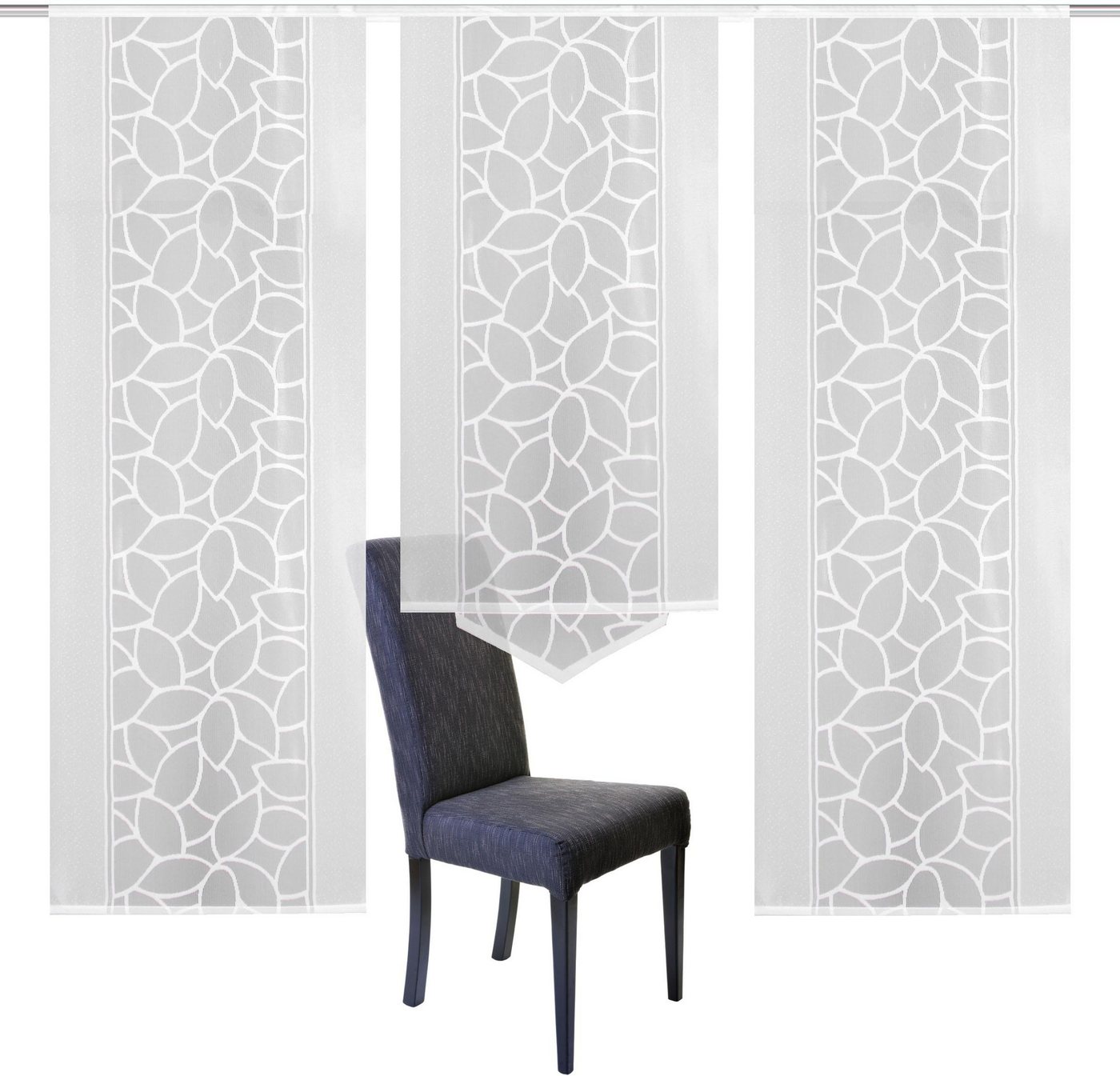 HOME WOHNIDEEN Schiebegardine JENNA (3 St), Klettband, halbtransparent, Schiebevorhang Jacquard Set – Bild 3 von 5