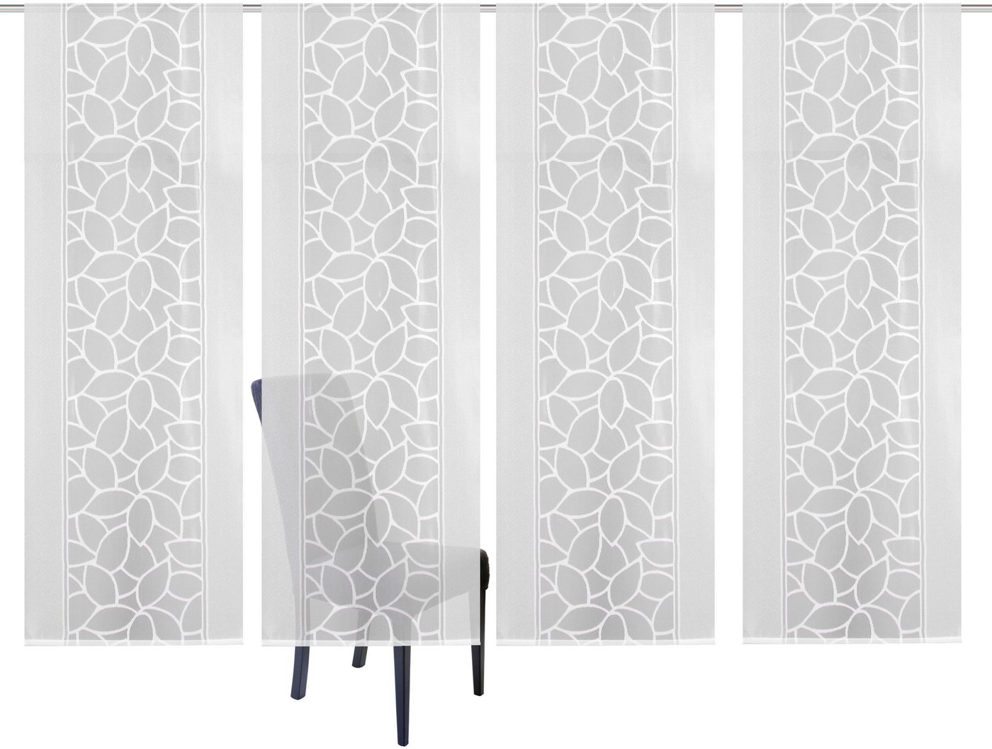 HOME WOHNIDEEN Schiebegardine JENNA (4 St), Klettband, halbtransparent, Schiebevorhang Jacquard Set – Bild 3 von 5
