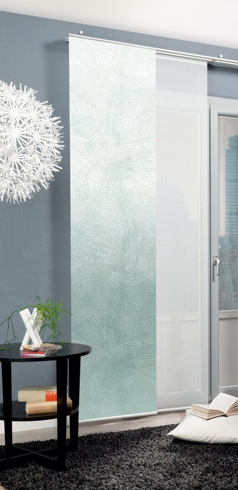 HOME WOHNIDEEN Schiebegardine Schiebegardine SIRALIA, Seidenoptik Digitaldruck, 245x60 cm, + Zubehör (1 St), Paneelwagen, halbtransparent, Polyester – Bild 3 von 3