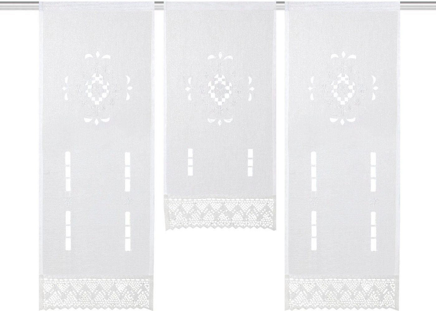 HOME WOHNIDEEN Vorhang ALEGRA, 3 Stück, Stangendurchzug, transparent (3 St), Stangendurchzug, halbtransparent, 3 teiliger Fensterbehang bestickt – Bild 2 von 5