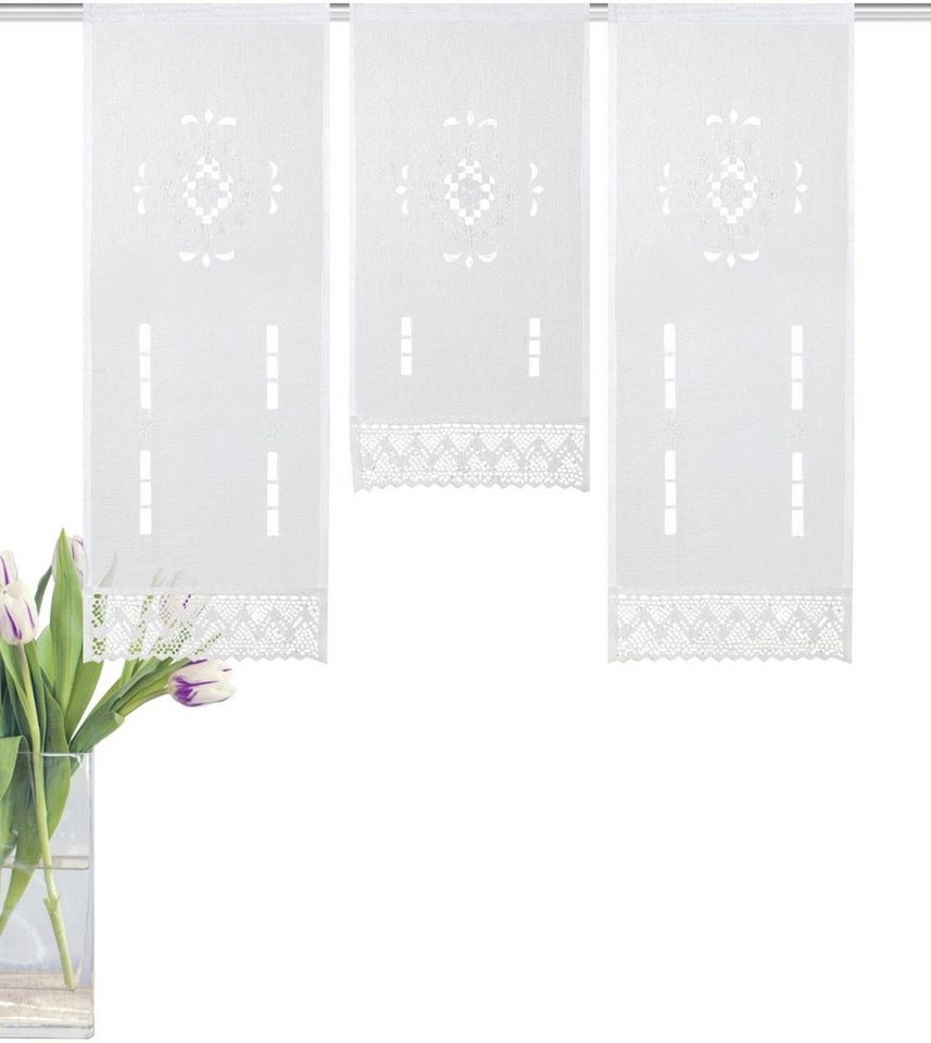 HOME WOHNIDEEN Vorhang ALEGRA, 3 Stück, Stangendurchzug, transparent (3 St), Stangendurchzug, halbtransparent, 3 teiliger Fensterbehang bestickt – Bild 3 von 5