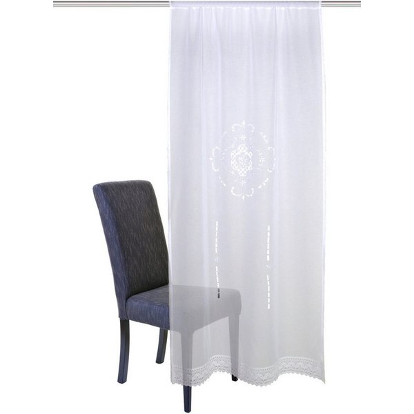HOME WOHNIDEEN Vorhang Fensterbehang ALEGRA, Leinenstruktur bestickt, halbtransparent, weiß (1 St), halbtransparent, 100% Polyester