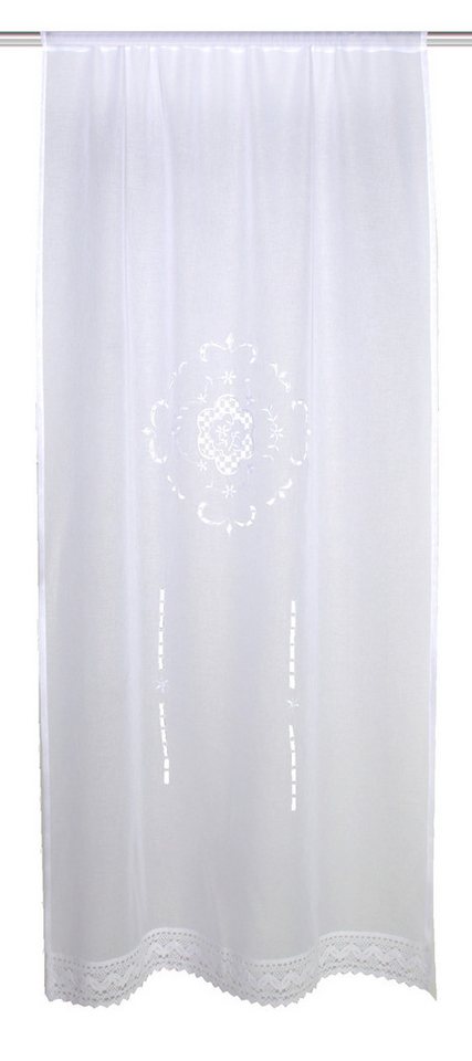 HOME WOHNIDEEN Vorhang Fensterbehang ALEGRA, Leinenstruktur bestickt, halbtransparent, weiß (1 St), halbtransparent, 100% Polyester – Bild 2 von 5