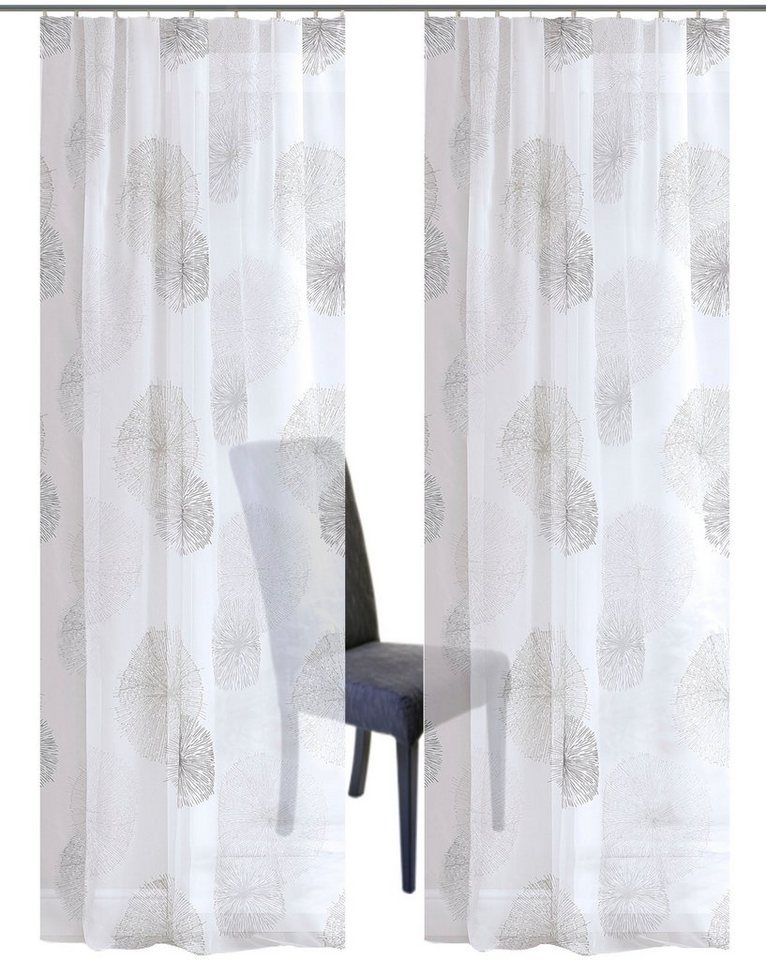 HOME WOHNIDEEN Vorhang RAWLINS (2 St), Kräuselband, transparent, Voile, 2er Pack Zugbandschal RAWLINS bedruckt – Bild 3 von 4