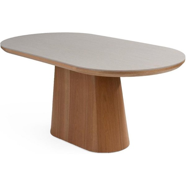 Home4You Esstisch B 180 x T 90 cm, Hellbraun, Weiß, MDF, (1-St), travertine Keramikplatte