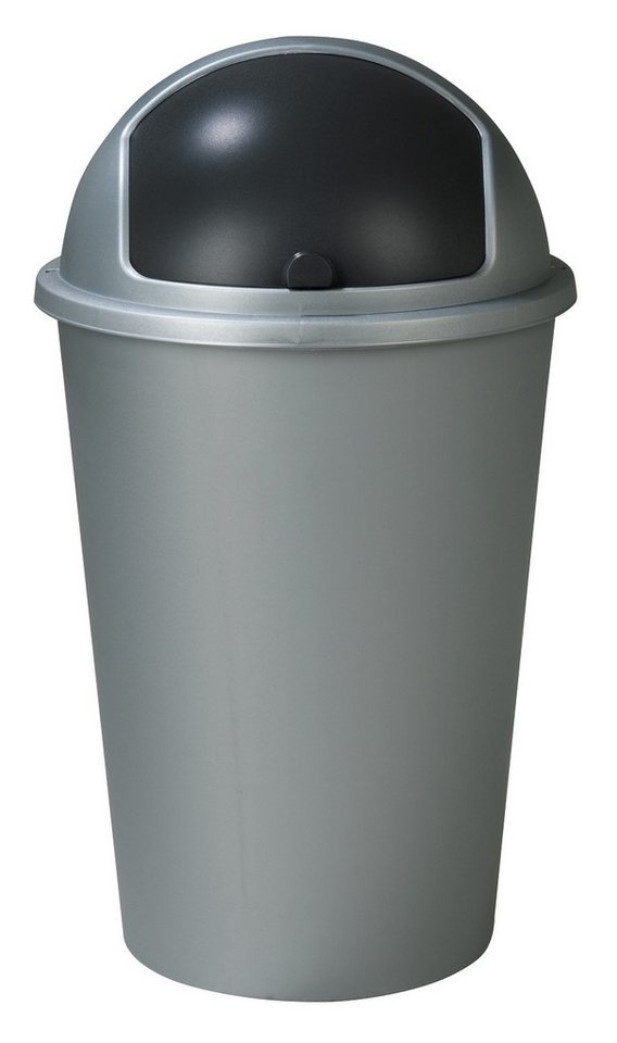 Home4You Mülleimer Abfalleimer, 50 Liter Fassungsvermögen, Schwarz, Silbergrau, Kunststoff, mit Deckel, Ø 40 x H 68 cm – Bild 4 von 5
