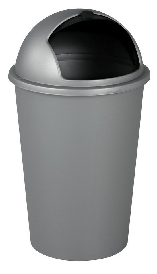 Home4You Mülleimer Abfalleimer, 50 Liter Fassungsvermögen, Schwarz, Silbergrau, Kunststoff, mit Deckel, Ø 40 x H 68 cm – Bild 5 von 5