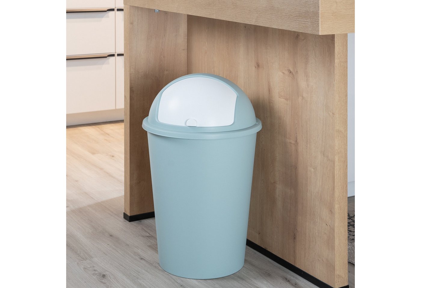 Home4You Mülleimer Abfalleimer, 50 Liter, Pastellgrün, Kunststoff, mit Schiebedeckel – Bild 2 von 4