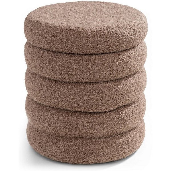 Home4You Polsterhocker Ø 40 x H 46 cm, Taupe, Teddystoff, (1 St), MDF, mit Deckel und Stauraum