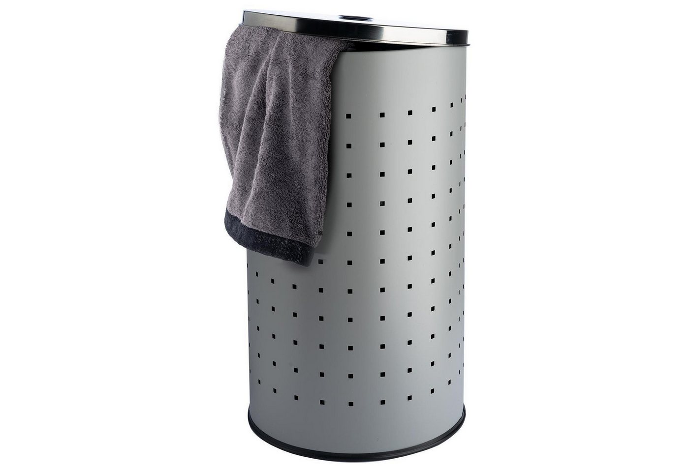 Home4You Wäschetonne Grau, 37 Liter Fassungsvermögen, H 54 cm, mit Deckel und Belüftungslöchern, 29 cm Durchmesser – Bild 4 von 4