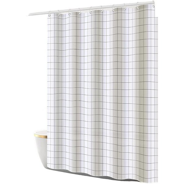HomeBella Duschvorhang Kariert Textil Antischimmel Schimmelresistent Wasserdicht (Anti-Bakteriell Wasserabweisend Stoff Polyester mit Gewicht), Waschbar für Dus