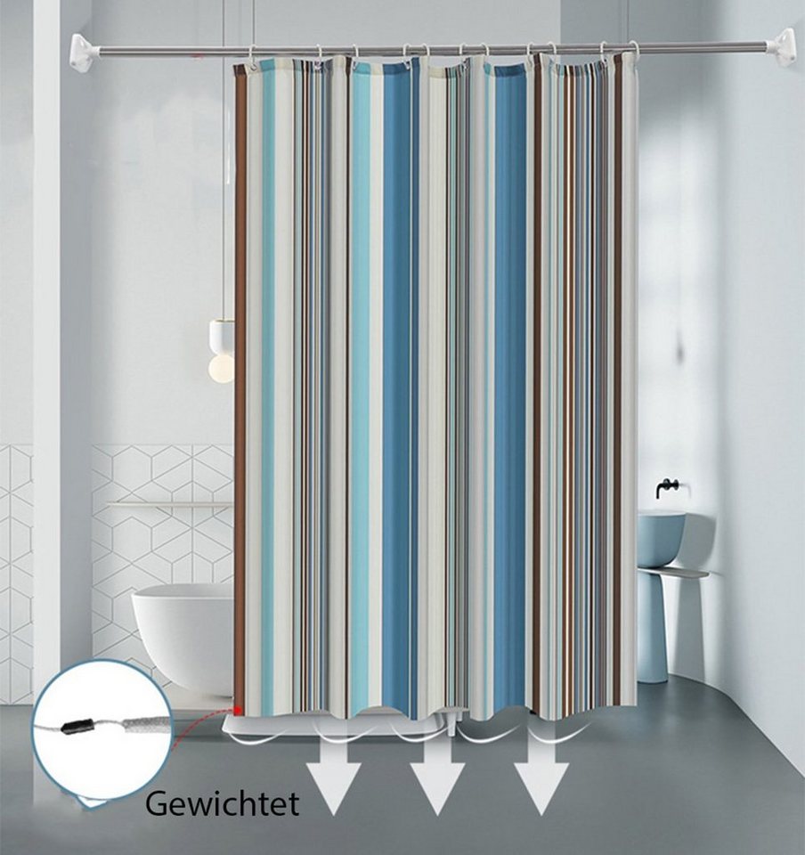 HomeBella Duschvorhang Textil Antischimmel Schimmelresistent Breite 180 cm (Anti-Bakteriell Wasserabweisend Stoff Polyester mit Gewicht), Wasserdicht Waschbar f – Bild 2 von 5