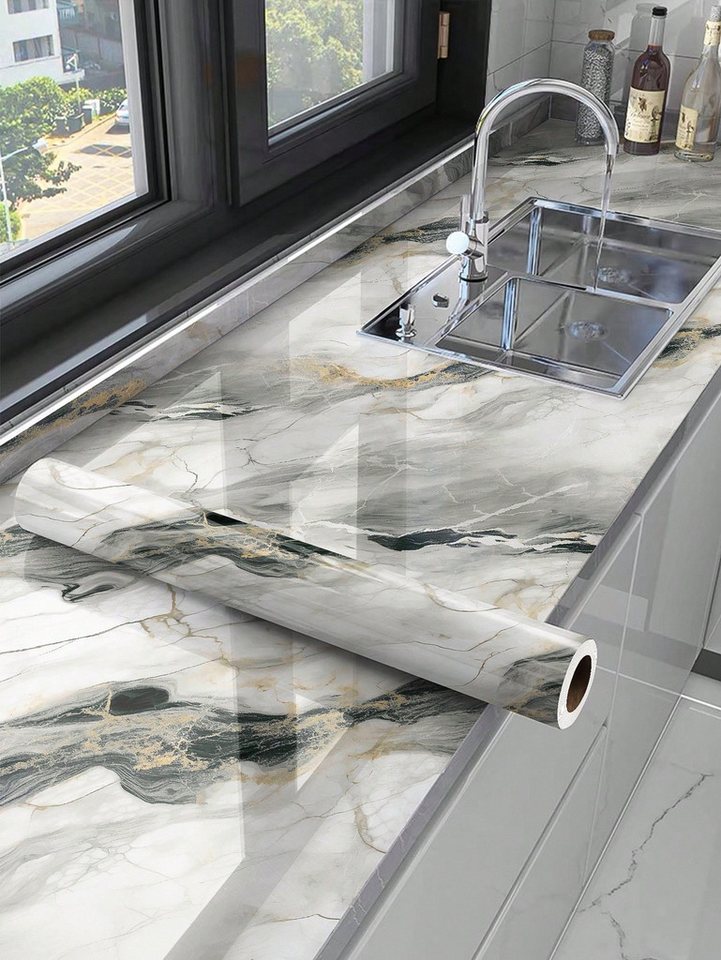 HomeBella Mustertapete Selbstklebende Marmor Küchenrückwand wasserfeste Wandtapete, Marmor, für Bad, Küche, Wohnzimmer und Möbel, 60cm Breite – Bild 2 von 5