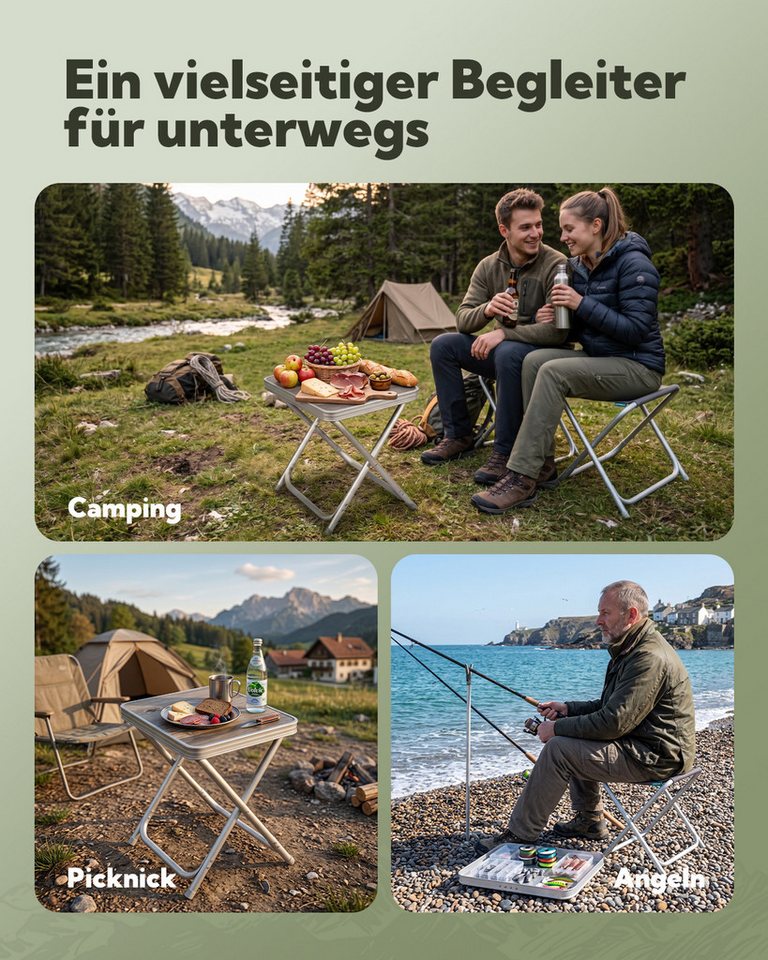 HOMECALL Campinghocker Klapphocker mit MDF Tisch aus Aluminium Leichter kleiner Aussenstuhl (2 St), für Camping, Angeln, Picknick, Reisen und Wandern – Bild 2 von 5
