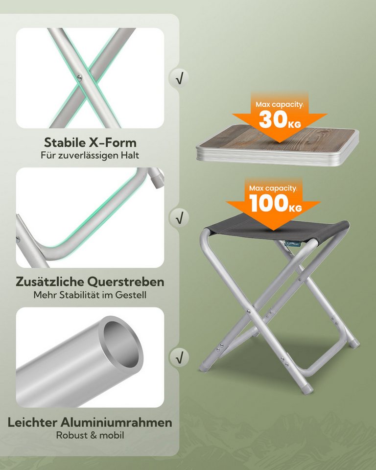 HOMECALL Campinghocker Klapphocker mit MDF Tisch aus Aluminium Leichter kleiner Aussenstuhl (2 St), für Camping, Angeln, Picknick, Reisen und Wandern – Bild 4 von 5