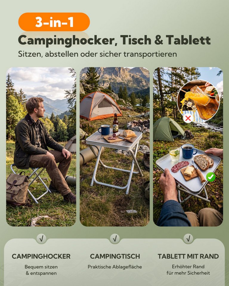 HOMECALL Campinghocker Klapphocker mit MDF Tisch aus Aluminium Leichter kleiner Aussenstuhl (2 St), für Camping, Angeln, Picknick, Reisen und Wandern – Bild 5 von 5