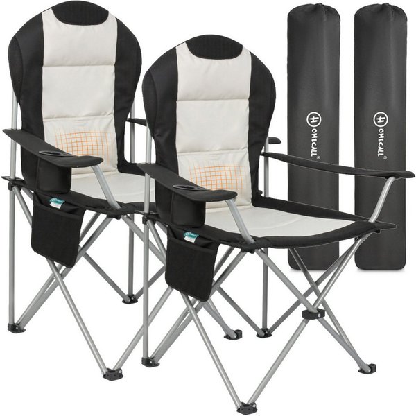 HOMECALL Campingstuhl Hochlehner Klappstuhl Gartenstuhl Angelstuhl mit Angenehme Polsterung (Packung, 2 St), bis 150 KG, mit Seitentasche und Getränkehalter für