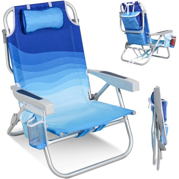 HOMECALL Klappstuhl Strandstuhl Leicht Klappbar Camping, 5-fach verstellbare Rückenlehne (Bis150KG Aluminiumrahmen, groBe Kuhitasche und Aufbewahrungstasche, 1 