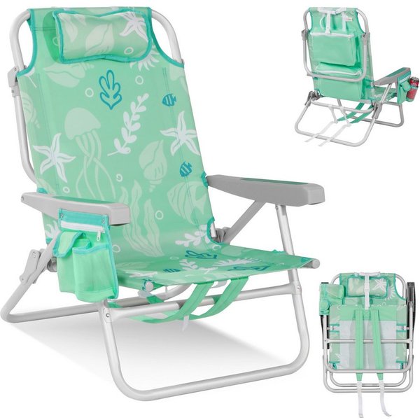 HOMECALL Klappstuhl Strandstuhl Leicht Klappbar Camping, 5-fach verstellbare Rückenlehne (Bis150KG Aluminiumrahmen, groBe Kuhitasche und Aufbewahrungstasche, 1 