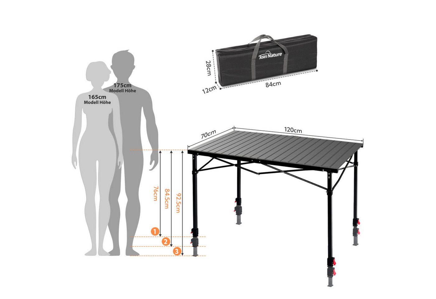 HOMECALL Klapptisch Campingtisch Klappbar Balkontisch Gartentisch Tragbar Outdoor Tisch (Aluminum Roll Up Tabletop, Höhenverstellbares Bein(76/84,5/92,5 cm), bi – Bild 3 von 5