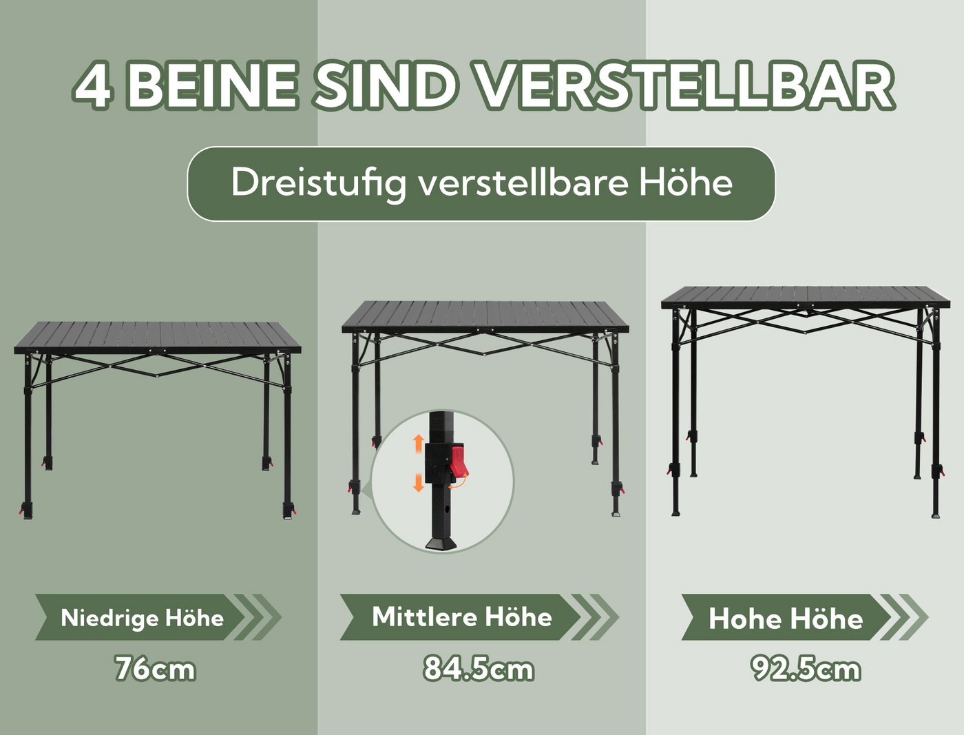 HOMECALL Klapptisch Campingtisch Klappbar Balkontisch Gartentisch Tragbar Outdoor Tisch (Aluminum Roll Up Tabletop, Höhenverstellbares Bein(76/84,5/92,5 cm), bi – Bild 4 von 5