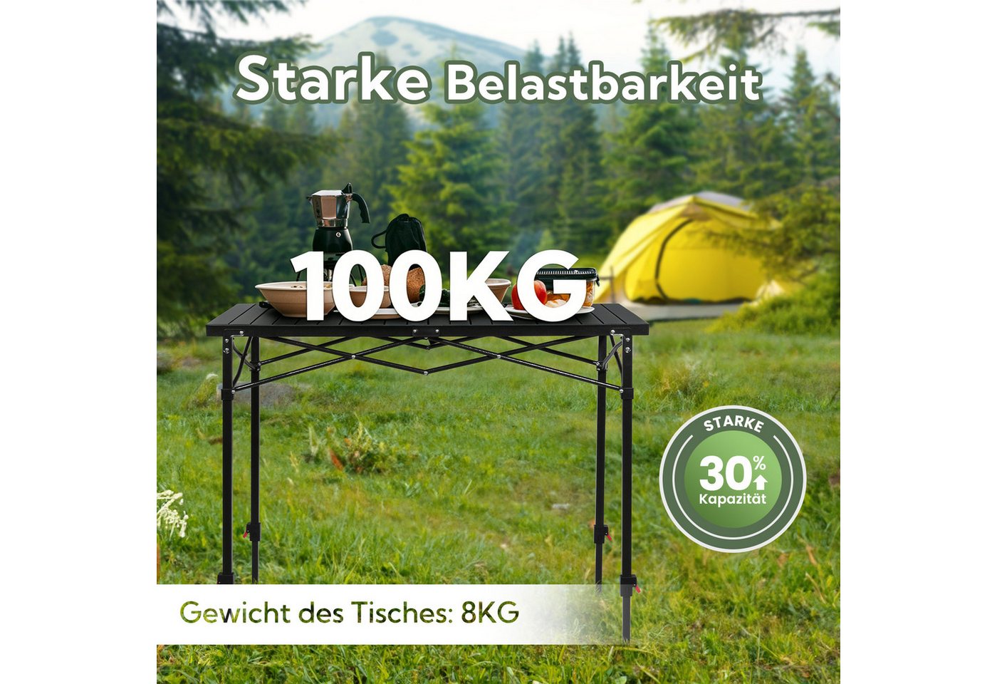 HOMECALL Klapptisch Campingtisch Klappbar Balkontisch Gartentisch Tragbar Outdoor Tisch (Aluminum Roll Up Tabletop, Höhenverstellbares Bein(76/84,5/92,5 cm), bi – Bild 5 von 5