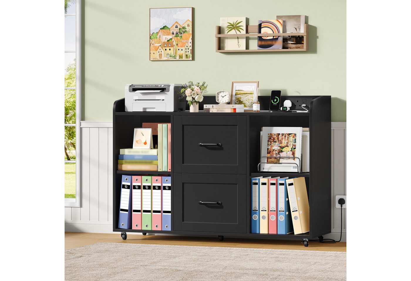 HOMECHO Aktenschrank Rollcontainer mit Steckdosen, Schubladenschrank mit Rollen – Bild 5 von 5