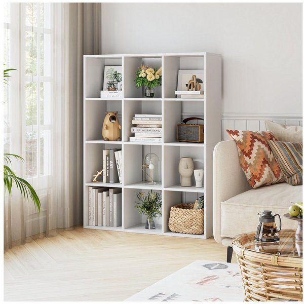 HOMECHO Bücherregal, Würfelregal mit 12 Fächern Weiß Standregal Raumteiler