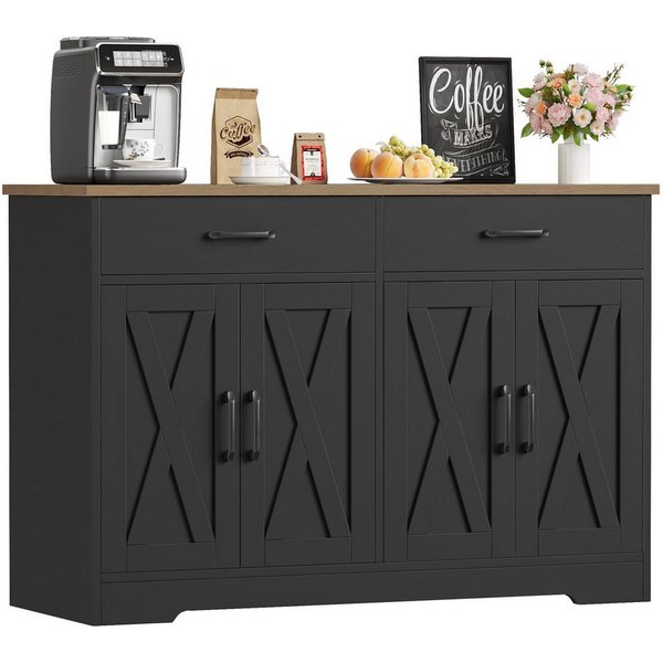 HOMECHO Buffet 120cm Breit Küchenschrank mit Arbeitsplatten, 2 Schubladen, 4 Türen