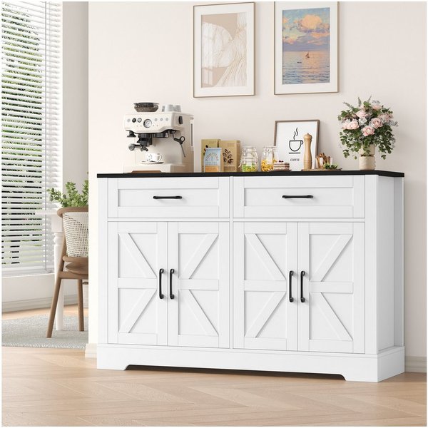 HOMECHO Buffet 120cm Küchenschrank mit 2 Schubladen 4 Türen